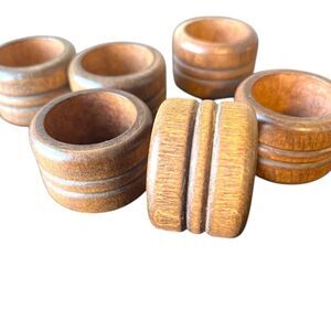 Set Of 6 Turned Wood Napkin Rings Boho Bohemian For Casual Table Setting